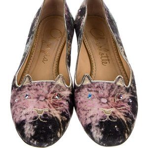 Charlotte Olympia Cosmic Kitty Crystal Velvet Loafers